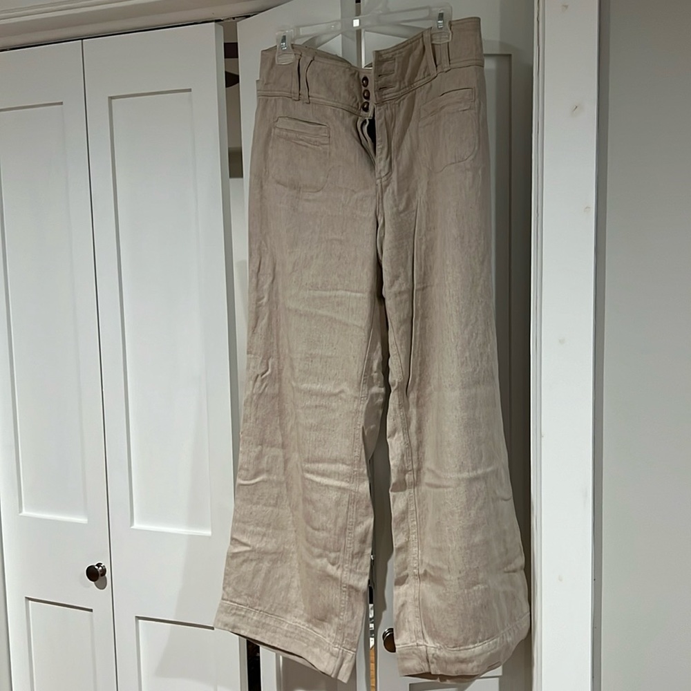 Khaki wide leg linen/rayon pants